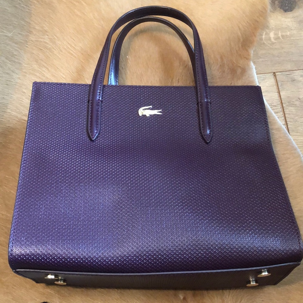 Small leather satchel burgundy leather, gold logo